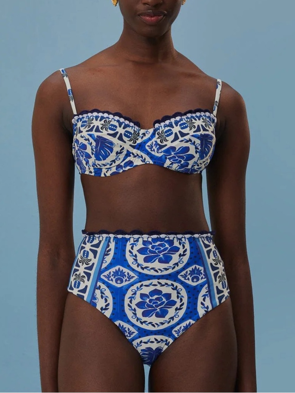 FARM Rio Blue Floral High-Waist Bikini Set - Women Swim